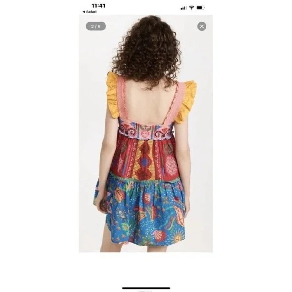 Farm Rio colorblock embroidered tropical tiered ruffle mini dress - Picture 12 of 13